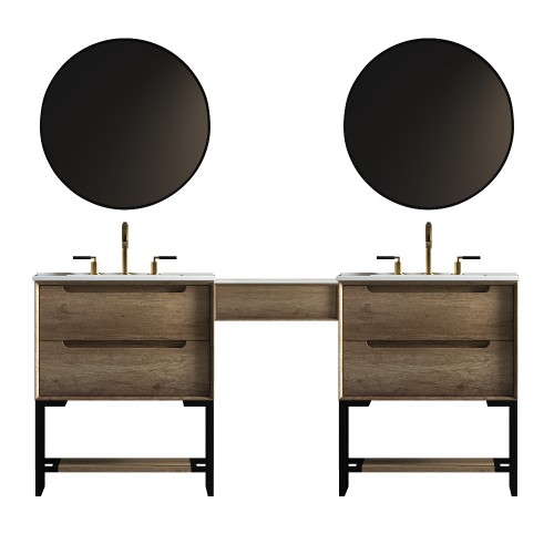 Ashley Floor Mount 82" Double Sink Vanity with Makeup Table