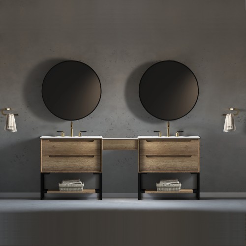 Ashley Floor Mount 94" Double Sink Vanity with Makeup Table