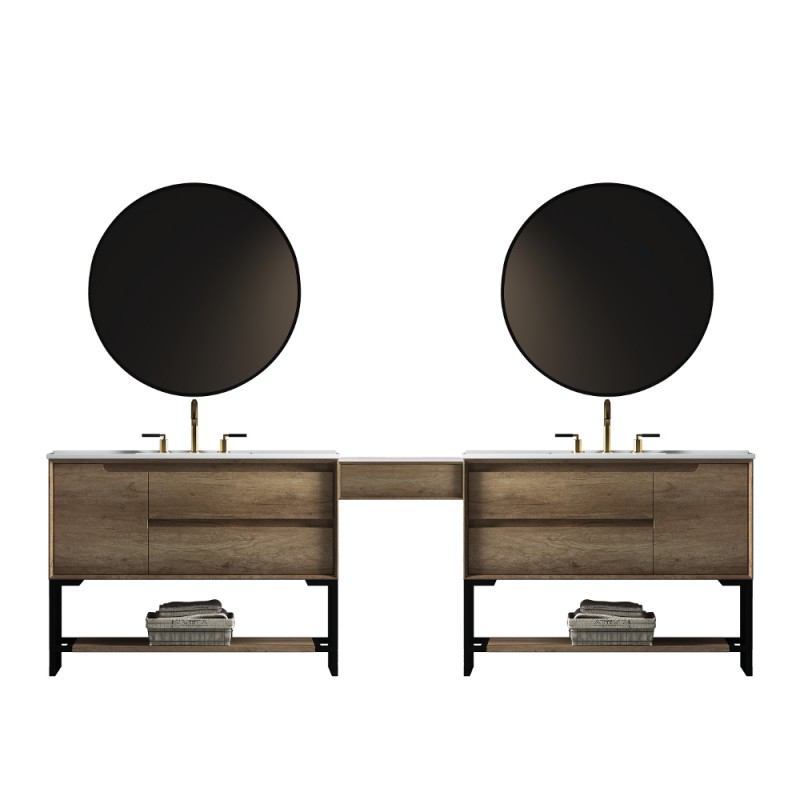 Ashley Floor Mount 118" Double Sink Vanity with Makeup Table