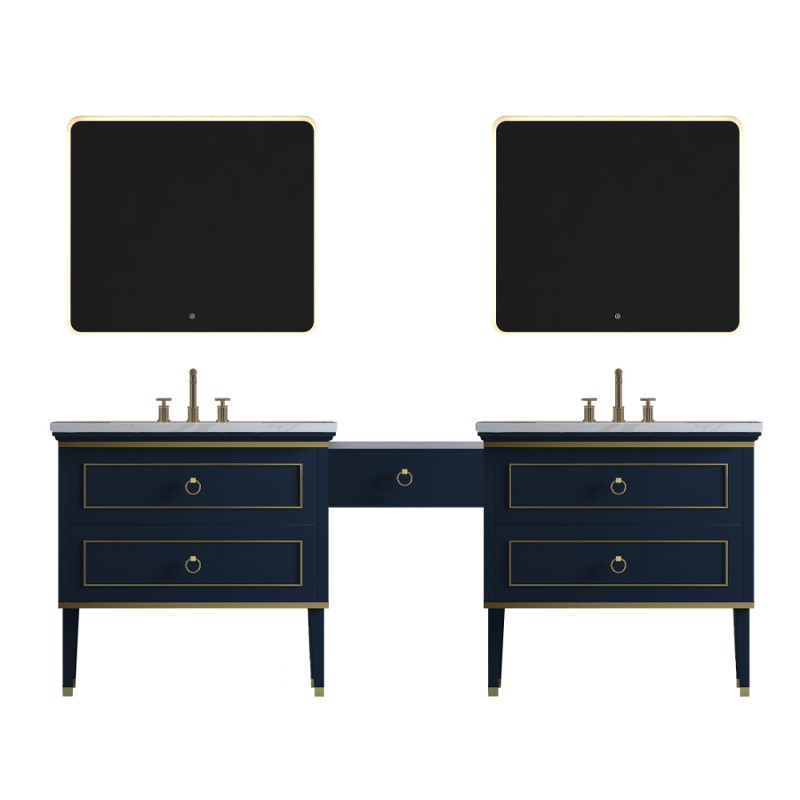 Bluestar Floor Mount 94" Double Sink Vanity with Makeup Table