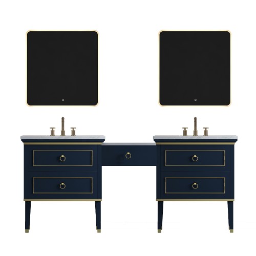 Bluestar Floor Mount 82" Double Sink Vanity with Makeup Table