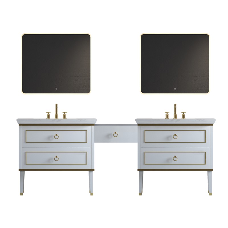 Whitestar Floor Mount 94" Double Sink Vanity with Makeup Table