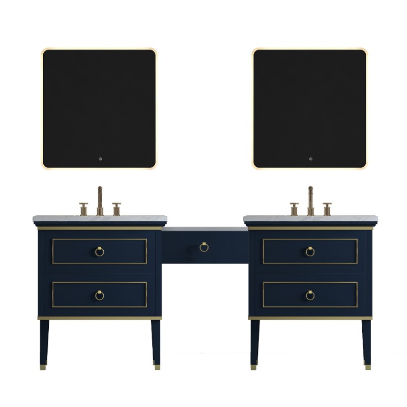 Bluestar Floor Mount 70” Double Sink Vanity with Makeup Table