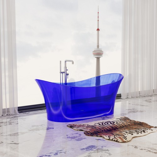 Blue Freestanding Solid Surface Glass 68" Tub