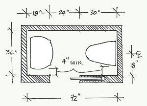 small powder room drawing with pocket door