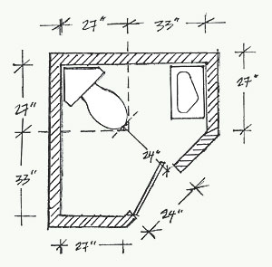 small powder room drawing - toilet in corner