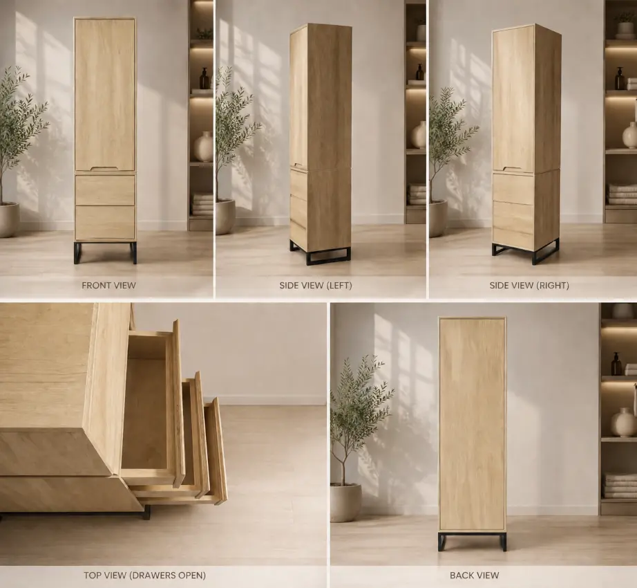 Custom Linen Tower – 88" H x 19.5" W x 18" D  | Natural Oak by Virta