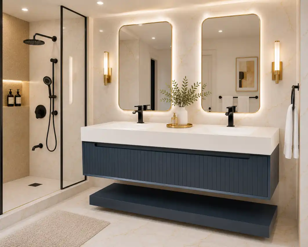 Virta 60" Custom Mia Style Vanity with Floating Bottom Shelf