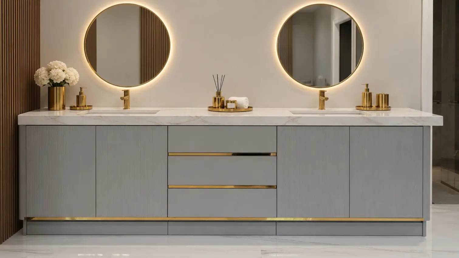 Virta Custom 96" x  22" x 36" Custom Double-Sink Vanity with Fluted panel