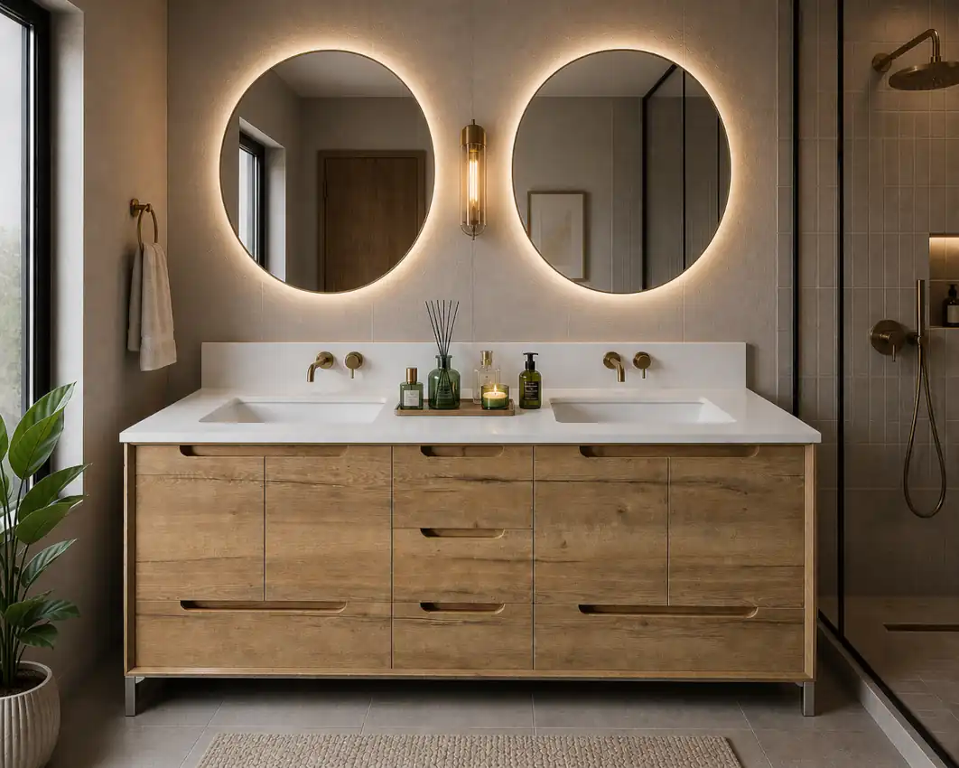 Custom Virta Ashley 60.5" x 22" Floor Mount Double Sink vanity with Chrome metal legs