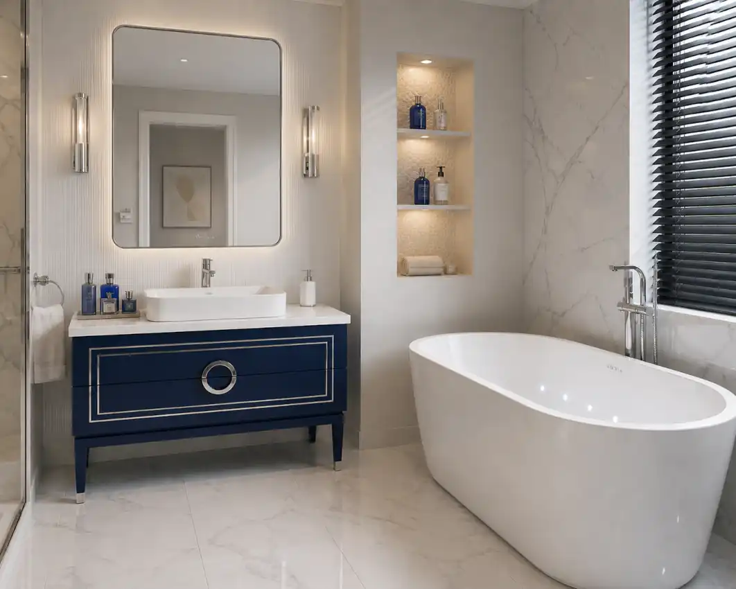 Virta Sarah 36" Custom Blue Vanity with Chrome Trim